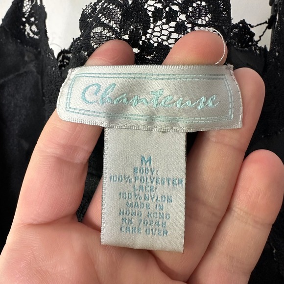 Vintage Chanteause Slip Dress Lingerie Women's Medium Black Lace Side Slit Gown - Picture 6 of 7